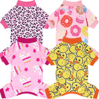 XPUDAC 4 Pack Dog Pajamas Soft Strechy Duck Pink Print Dog Clothes for Small Medium Dogs Girl Boy Cat Apparel, L