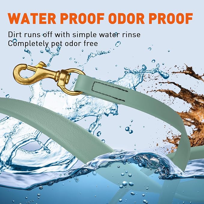 Viper Biothane K9 Working Dog Leash Waterproof Lead for Tracking Training Schutzhund Odor-Proof Long Line with Solid Brass Snap for Puppy Medium and Large Dogs, 15ft Sage Green