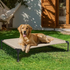 Veehoo Outdoor Elevated Dog Bed Large Sized Dogs, Cooling Raised Dog Cots | Off-ground training platform, portable camping hammock, breathable mesh, easy to clean, no-tool setup, 45"x33", Beige Coffee