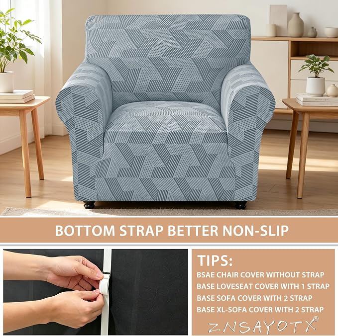 ZNSAYOTX Stretch Armchair Covers for, 1-Piece Chair Slipcovers for Living Room, Furniture Protector with Elastic Bottom for Dogs Cats Kids Geometrical Jacquard Fabric (Small, Light Grey)