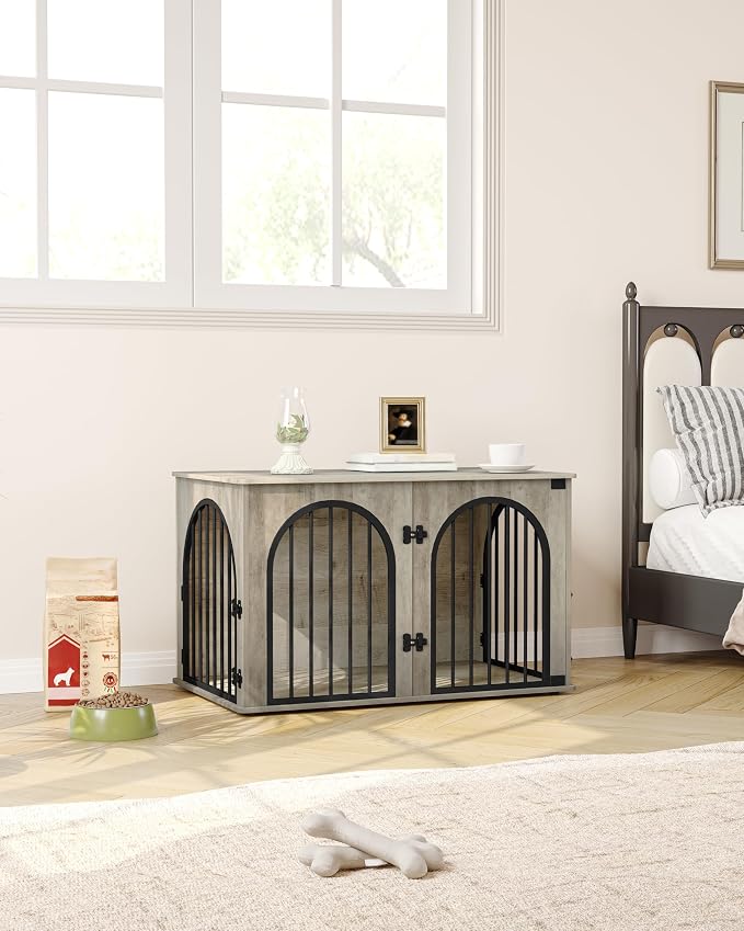 Hzuaneri 39.4" Wooden Dog Crate Furniture, Indoor Dog Kennel Dogs Cage for Small/Medium/Large Dogs, Heavy Duty Dog Crates Decorative Pet House End Side Table TV Stand, Greige Black DFC84105B | Arch Door, Modern Dog Box Indoor for Dogs, Side Table, Dog ...