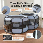 2-in-1 XLarge Portable Cat Playpen Assembly-Free for Indoor Cats Enclosed Pop Up Dog Play Pen Outdoor Puppy Pet Tent Crate House Condo Kitten Kennel Small Animals Cage(No Divider, Unified Space)