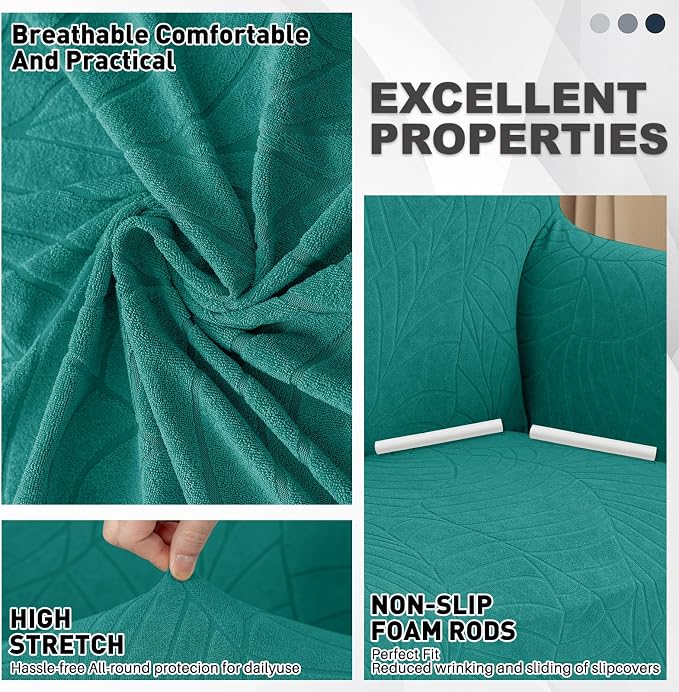 YEMYHOM Couch Cover Latest Jacquard Design High Stretch Sofa Covers for 2 Cushion Couch, Pet Dog Cat Proof Loveseat Slipcover Non Slip Elastic Furniture Protector (Medium, Begonia Leaf Blackish Green)