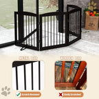 PUPETPO Freestanding Pet Gate for Dogs, Foldable Wooden Dog Gate for House, Indoor Dog Gate for Stair, Doorway, Gates for Dogs Indoor, 80 Inch Wide, 4 Panels 24",Brown