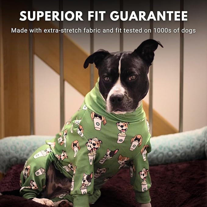 Spark Paws Dog Pajama, Dog Recovery Suit Male, Onesie, Ultra-Soft and 4-Way Stretch, for Small Medium and Large Breeds - Pup Cup - S