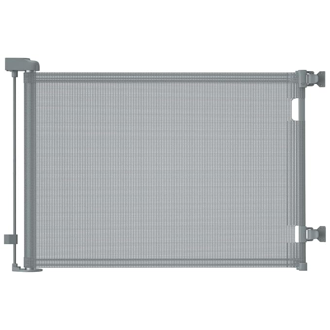 Retractable Baby Gates, Mesh Dog Gate for Doorways, 33.6" Tall, Expands to 71" Wide,Pet Safety Essential Fit for Baseboards, Wide Toddlers Gates for Hallways, Indoor & Outdoor,Gray