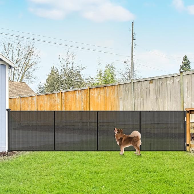 Reinforced 42" Tall 155" Wide Retractable Fence Outdoor Retractable Gate | Tall Baby Gate Garage Gates for Dogs, Space-Saving, Easy to Use, Scratch-Resistant Mesh, Safety Lock, Easy Install, Black
