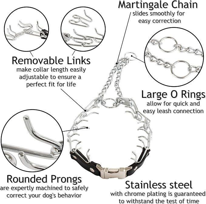 Herm Sprenger Prong Collar for Dog Training with Easy Quick Release Buckle - German Made Dog Collar with Chrome Plated Steel 3.0mm Prongs for Large - Extra Large Dogs (20-25" Neck)