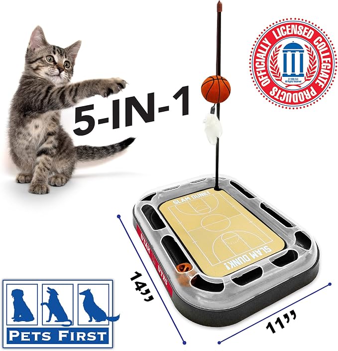 CATS SCRATCHER NCAA Utah Utes Basketball Court CAT Scratcher Toy with Catnip Filled Plush Basketball Toy & Feather Cat Toy Hanging, with Jingle Bell Interactive Ball Cat Chasing 5-in-1 Kitty Toy