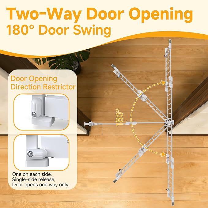 29.7"-45" Baby Gate for Stairs, Metal Pet Dog Gate for Doorways Indoor, 2 Installation Positions, Hardware Mount, 29.1”H Walk Through Safety Child Gate for Kids Toddler, White