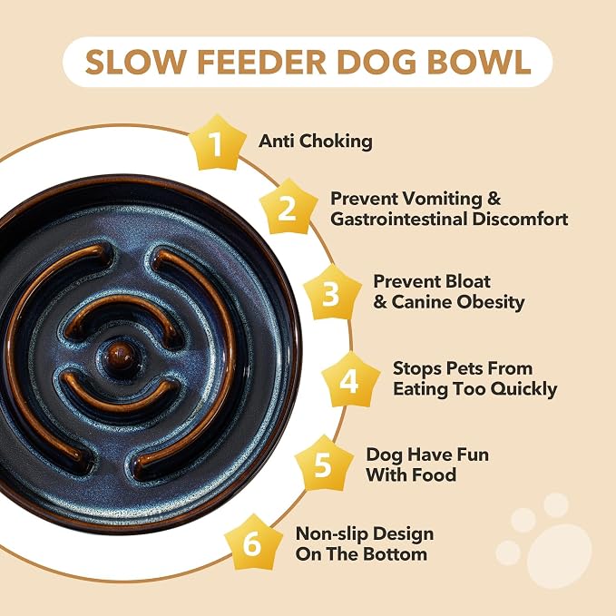 Havniva Raised Slow Feeder Dog Bowls, Elevated Dog Bowls Slow Feeder Set | 1.6 Cups Ceramic Dog Bowl Elevated with Acacia Wood Stand, Raised Dog Food Bowl, Puzzle Slow Feeder for Medium Dogs, Non-Slip