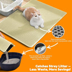 Cat Litter Mat 47"x27",Double Layer EVA Litterbox Mat Cream | Extra Large Honeycomb, Waterproof & non-slip, Odor-free, easy clean, washable durable floor protector,scatter control