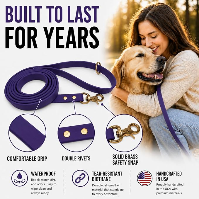 Gummy K9 Dog Leash, Biothane, Dog Training Leash, Made in The USA, 6 Feet, Various Sizes & Colors (1/2, Purple)