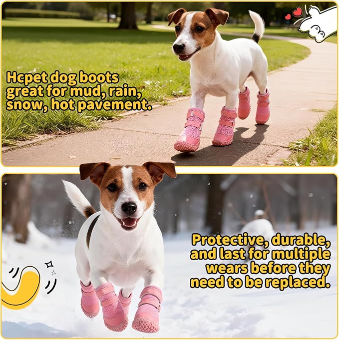 Dog Shoes for Small Dogs, Dog Boots & Paw Protectors for Hot Pavement Winter Snow Hiking, Anti-Slip Dog Booties for Hardwood Floor Pink Size 1
