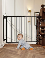 Babelio Extra Wide No Bottom Bar Baby/Dog Gate, 28" H, 29.7-46.5" W, Black | Hardware Mount Pet Gate for Indoor Doorways and Hallways with Auto Close, Stay-Open, Wide Walk-through Door, Easy Install