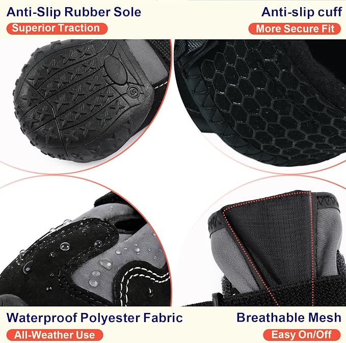 Dog Shoes for Hot Pavement,Non-Slip Breathable Mesh Dog Boots with Reflective Adjustable Straps,Waterproof Paw Protectors for Small Medium Large Dogs,Summer Hiking Walking,7#,Black