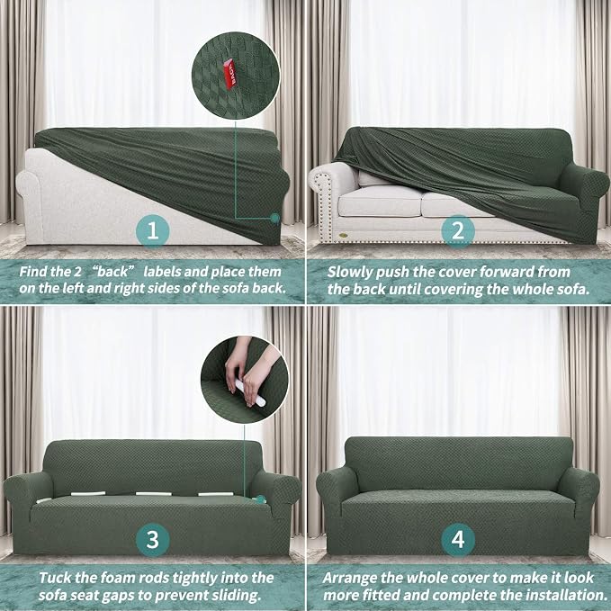 YEMYHOM Couch Cover Latest Jacquard Design High Stretch Sofa Covers for 3 Cushion Couch, Pet Dog Cat Proof Slipcover Non Slip Magic Elastic Furniture Protector (Large, Army Green)