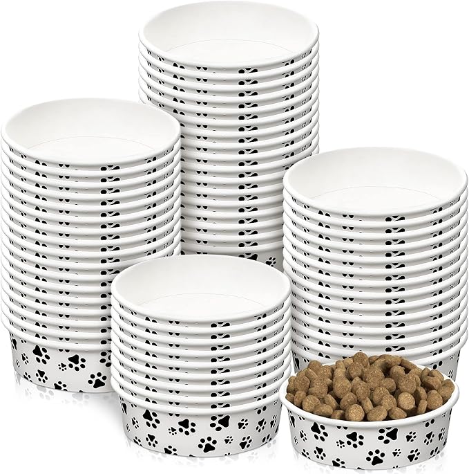Potchen Disposable Dog Bowls Small Pet Feeding Dishes,16 oz | Printed Pattern Dishes, for Small Pet, Paper Food Travel Bowls, for Feeding Dogs and Cats