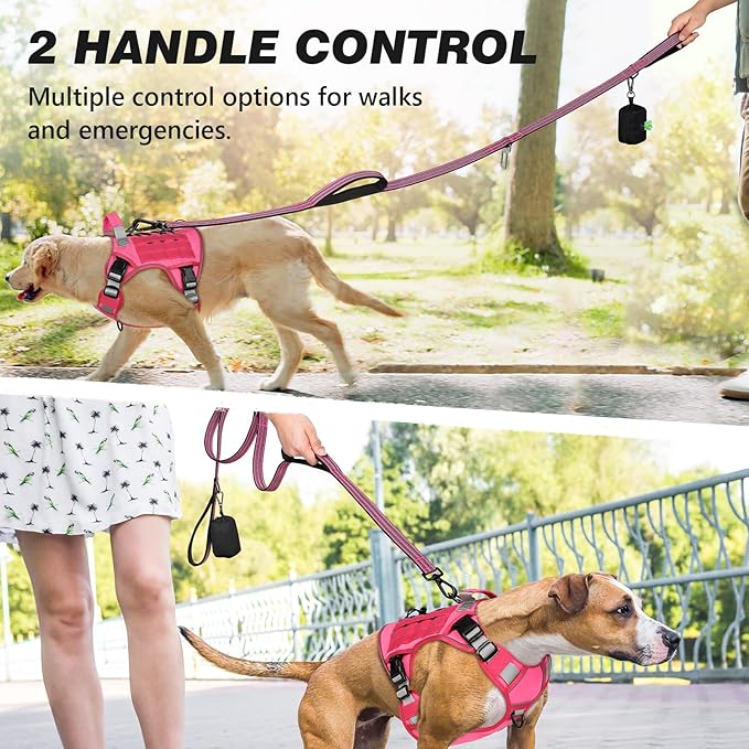 Double Handle Dog Leash with Poop Bag Holder and Car Seat Belt Buckle | Heavy Duty | Double Handle | with Poop Bag Holder | with Car Seat Belt Buckle | Reflective | Lightweight