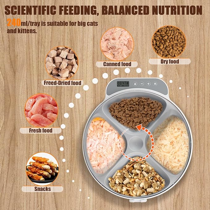 Automatic Wet Food Cat Feeder, Auto Refrigerated Wet Foods Feeder for Cats Dogs 4 Meal Timed Fresh Foods Dispenser with 2 Ice Packs Small Pet Feeders for Kitty Puppy Automatic Cat Dog Food Bowl