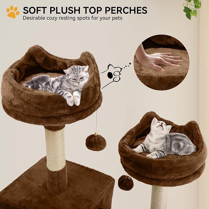YITAHOME 75-Inch Tall Cat Tree Indoor | Multi-Level Cat Tower with Kitty Condos, Top Perches, Sisal Ramp, Scratching Posts & Cozy Basket Hammocks, Black