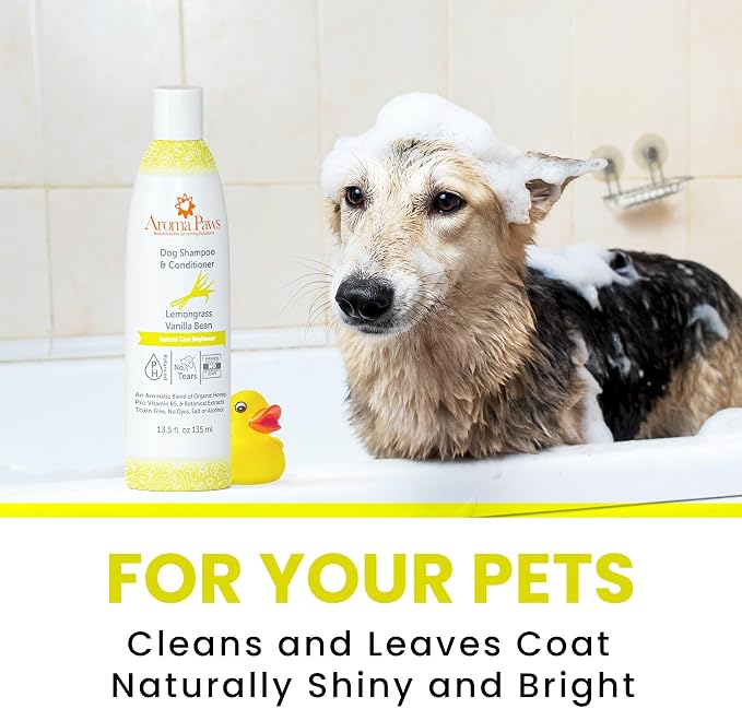 Dog Shampoo – Cleansing Wash, Conditioning, Moisturizing – Healthy Ingredients – Aromatic Grooming Puppy Shampoo – Tearless Cleaner, Lemongrass Vanilla Bean 13.5 oz