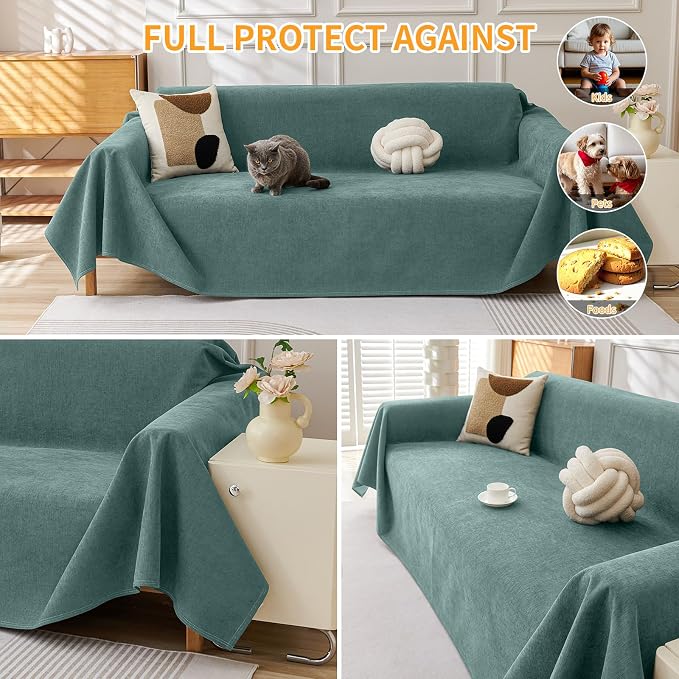 Deep Dream Cat-Scratch Resistant Couch Cover, Waterproof Sofa Cover for 3 Cushion Couch Washable, Pet Friendly Couch Protectors Anti Slip Thickened Love Seat Slipcovers for Dogs Pets,71" x 118",Green