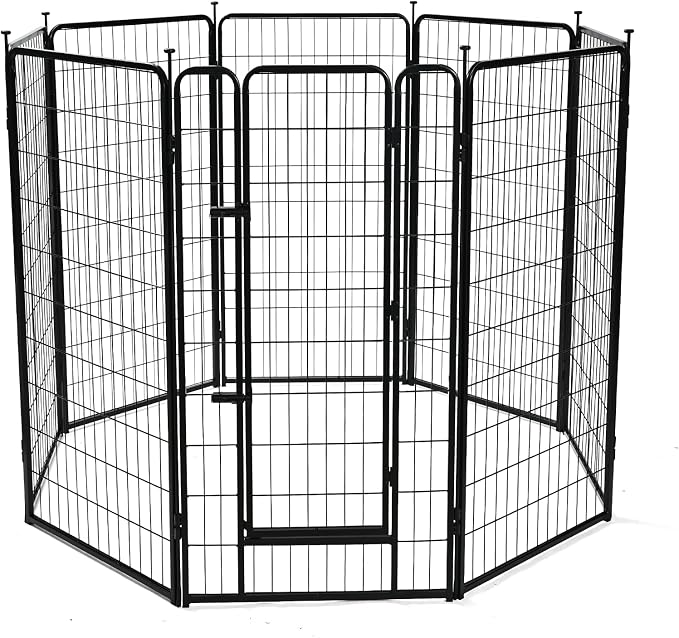 Amazon Basics Dog Playpen, 8 Panels Metal Fence with Door, Foldable for Indoor and Outdoor Use, Suitable for Small to Medium Sized Dogs, 48 Inch Height, Black