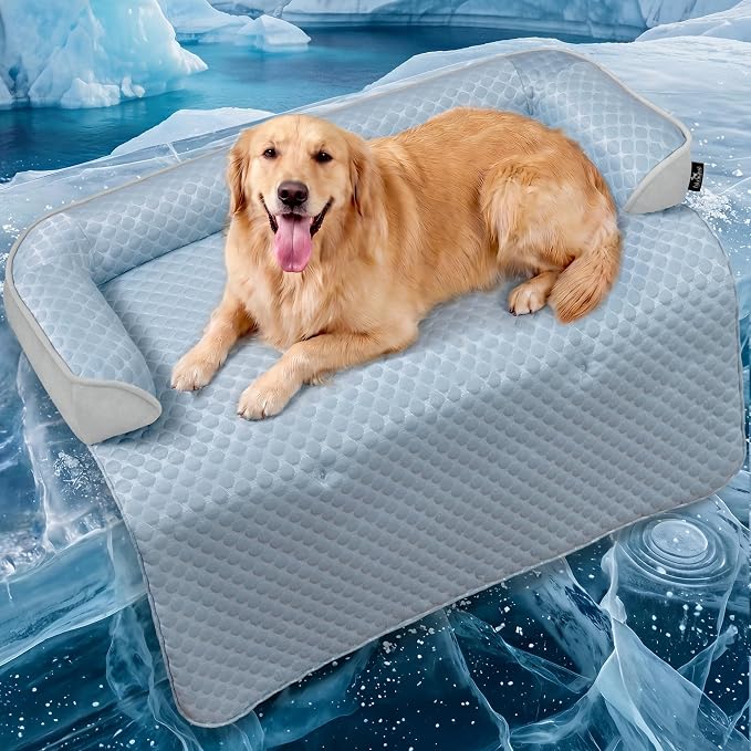 X-Large Cooling Dog Bed Mat - 45 x 37 inch Waterproof Couch Cover for Dogs Washable, Non-Slip Bottom Self Cooling Mat for Dogs, Durable & Non-Gel, Dog Couch Bed for Sofa Floor Car, Light Blue