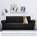 MAXIJIN Super Stretch Couch Cover for 3 Cushion Couch, 1-Piece Universal Sofa Covers Living Room Jacquard Spandex Furniture Protector Dogs Pet Friendly Fitted (Large, Black)