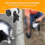 ILOMAX 360° Tangle-Free Retractable Dog Leash Built-in Waste Bag Dispenser Under Handle 2 Rolls Poop Bags Included Heavy Duty Tape Leash for Dogs up to 50kg Carry Pouch Included (White, XL)