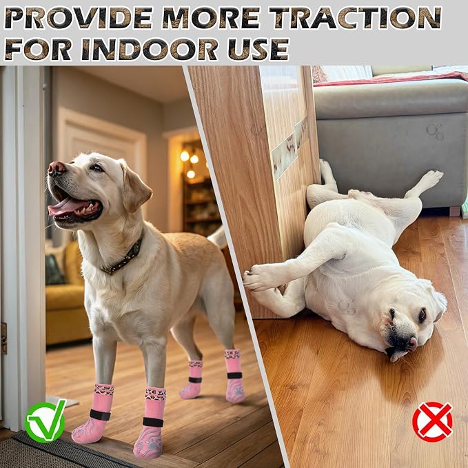 EXPAWLORER Dog Socks for Summer Hot Pavement to Prevent Licking Paws, Anti Slip Doggie Grippy Booties Shoes for Hardwood Floors, Boots & Paw Protectors for Small Medium Large Senior Dogs Pink XL