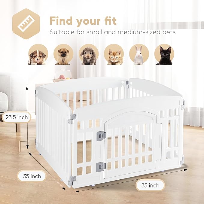 Simple Deluxe Dog Playpen, 24" Exercise 4-Panel Pet Playpen with Door, Safe and Secure, Folding and Portable Puppy Playpen for Puppies and Small Dogs, White
