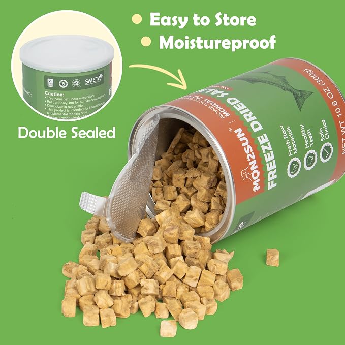 Freeze-Dried Salmon Treats for Dogs and Cats, 10.6 oz | Single Ingredient, High Protein Recipe, Grain-Free Snack, Food Topper Use, Training Treats