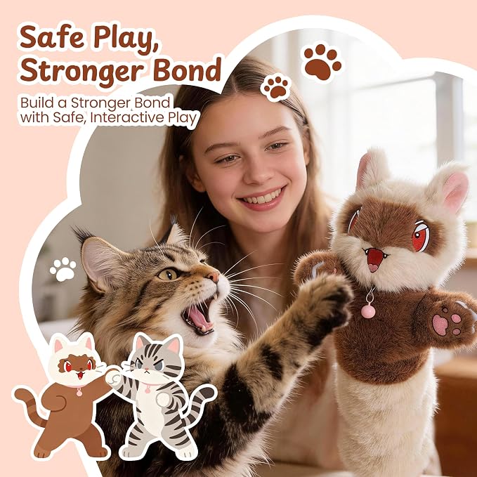 Cat Wrestling Glove, 22 inch Cat Puppet Wrestler with 3 Catnip Pouches & 3 Layer Resistant Protection, Interactive Cat Toy with Removable Bell for Boredom Relief & Mental Stimulation, Raccoon