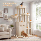 Heybly Cat Tree, 59.4" Secure Anti-Tip Cat Tower for Large Cats HCT055G | Spacious Cat Furniture with Dual-Tier Cat Condo, 2 Top Perches, Hammock and Sisal Scratching Posts, Beige