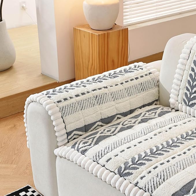 Couch Cover for Dogs, Washable Non-Slip Boho Geometric Pet Sofa Protector, Soft Sofa Slipcovers Cushion Protector for Dogs and Cats. (Light Gray, 27.6" x 27.6" x 1.5"/Armrest or Backrest Cover 1PC)