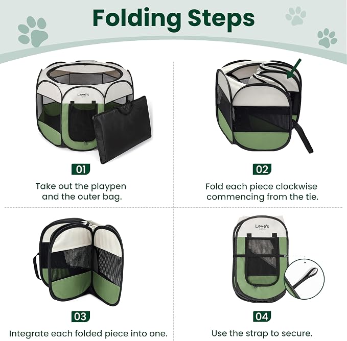 Love's cabin Pet Puppy Dog Playpen, Large Dog Tent Crates Cage Indoor/Outdoor, Portable Playpen for Cat, Foldable Pop Up Dog Kennel Playpen with Carring Case, Removable Zipper Top, Olive Green