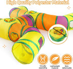 H-4-Way Collapsible Cat Bunny Tunnel, with Cushion, Indoor Entertainment, Washable Tear-Resistant Pet Hideout Tube with Interactive Playing Balls, for Kittens, Rabbits, Puppies