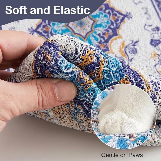 Glittme Cat Litter Mat, 24"x15" Non-Slip Washable Trapping Mat for Cats | Litter Trapping Mat With Thick PVC Coil To Catch Scatter, Soft On Paws And Waterproof Bottom To Protect Floors