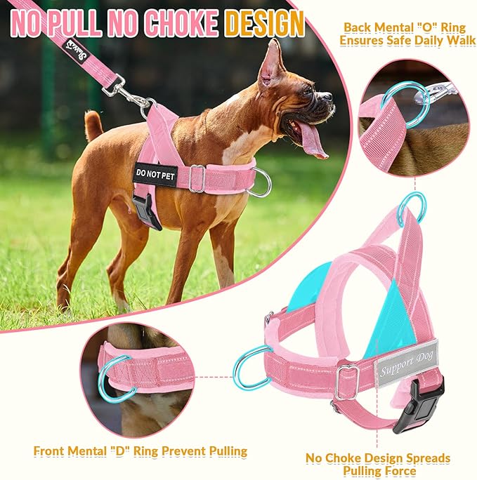 SlowTon No Pull Dog Harness - Heavy Duty Dog Harness and Leash Set for Medium Large Dogs, Reflective Tactical Harness with Soft Padded and Front Clip for Easy Walk and Training (Pink, M)