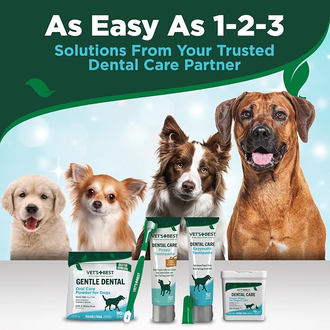 Vet's Best Dental Care Finger Wipes (2 Pack) for Dogs & Cats - 50ct | Reduces Plaque & Freshens Breath - Teeth Cleaning Finger Wipes
