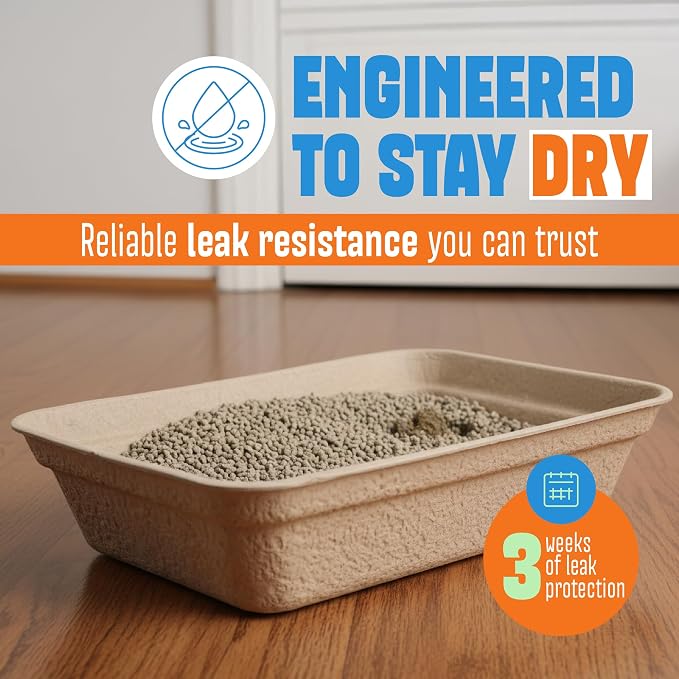 CallieCo Disposable Cat Litter Boxes Jumbo 4 Pack Leak Resistant | Portable, Biodegradable, Travel Friendly, Sturdy, Easy-Grip Rim, Cat Tray Liners