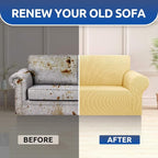 Stretch Loveseat Couch Cover, 2 Cushion Couch Slipcover,Champagne | 1-Piece Washable Sofa Cover Pet Friendly (55"-78") Furniture Protector Soft Jacquard, Elastic Bottom for Dogs & Kids