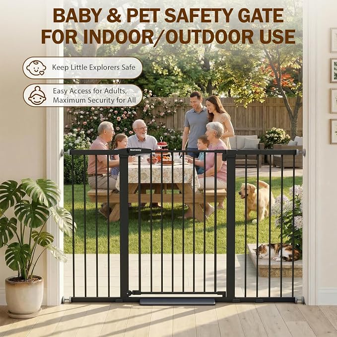Mumeasy 29.7-57" Extra Wide Baby Gate,Dog Gate Indoor for Doorways & Stairs | No Drilling Pressure Mounted Pet Gate for Dogs Outdoor, Auto Close Easy Walk Thru Child Safety Gate for Hallways, House,Black