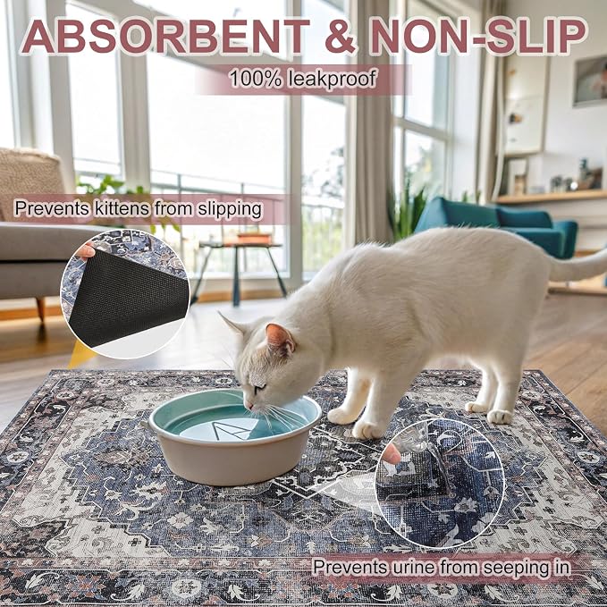 BEAUTYZOO Cat Litter Mat Large 20"x28" - Premium Waterproof Litter Trapping Mat with Non-Slip Backing, Cat Litter Box Mat Scatter Control for Floor, Machine Washable & Urine Proof, Soft for Kitty Paws