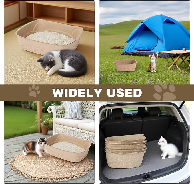 Small Disposable Litter Box 6-Pack for Kittens Travel Portable | 6-Pack, 14.2"×10.8"×4.0", Cat Ear Design, Cardboard, Leak-Proof, Home/Car/Travel
