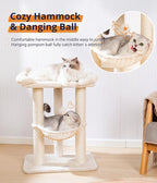 Happi N Pets Cat Tree, Cat Scratching Posts with Large Bed for Big Cats | Small Cat Tower, 28" Tall For Window Viewing, 23.6"x15.7" Cat Perch Bed, Cat Hammock, Removable Cover, Solid Structure, Beige