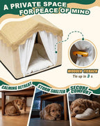 Indoor Dog House, Breeze Pet Tent with Sturdy Frame & Window, Dog Cave Bed with Washable Cover for Small-Medium Dogs (18-40 lb), 25", Cream