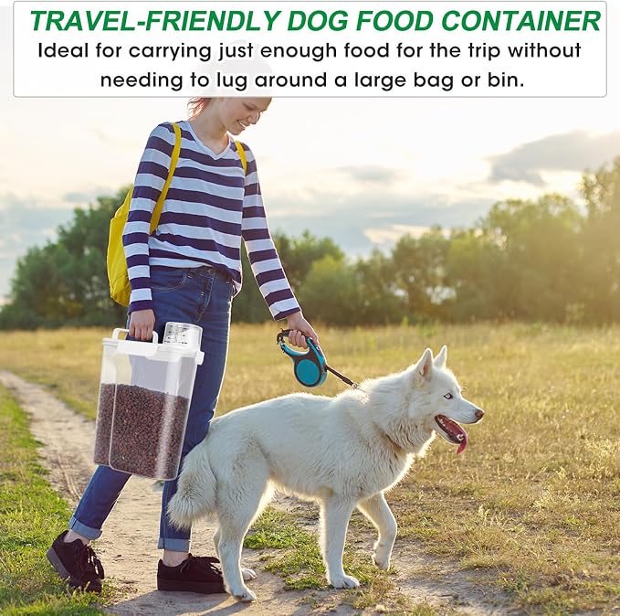 TBMax Dog Food Storage Container 5-7 lbs, Airtight Cat Food Container with Larger Spout & Measuring Cup, Portable Pet Food Storage Dispenser for Small Animal Kibble Storage, Bird Seed Container